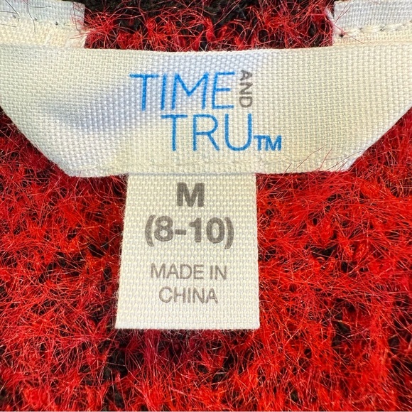 Time and Tru Plaid Sweater Size M (8-10) Red Black Soft Eyelash NWT Holiday - Picture 8 of 12